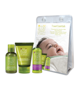 Little Green Cares Baby - Travel Set 0-3 anni Shampoo - detergente e lozione corpo, Balsamo Lenitivo - Ipoallergenico